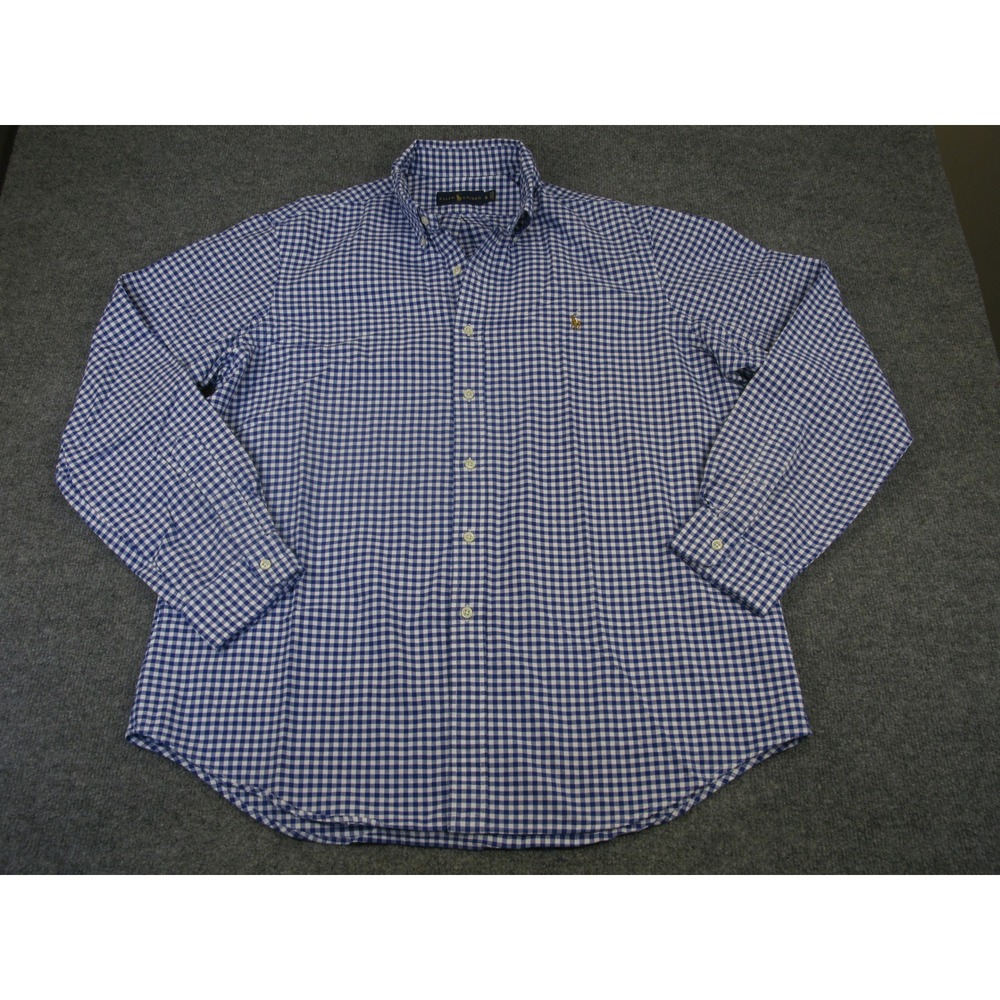 Ralph Lauren Mens XL Blue White Gingham Check Button Down Shirt Long Sleeve 2073
